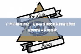 广州市婚姻调查：分手后挽回女朋友的话语简短：重燃爱情火花的秘诀