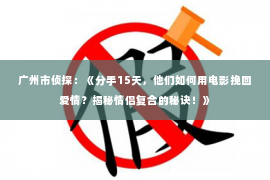 广州市侦探：《分手15天，他们如何用电影挽回爱情？揭秘情侣复合的秘诀！》