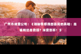 广州市调查公司：《揭秘情感挽回咨询的真相：是骗局还是救赎？深度剖析！》