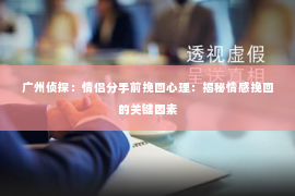 广州侦探：情侣分手前挽回心理：揭秘情感挽回的关键因素