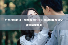 广州出轨取证：情感挽回行业：揭秘如何在这个领域实现盈利