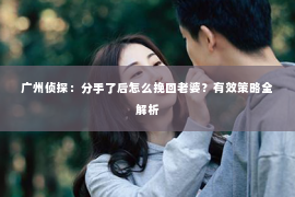广州侦探：分手了后怎么挽回老婆？有效策略全解析