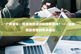 广州侦探：情感挽回培训机构有用吗？——揭秘挽回爱情的有效途径
