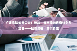 广州缘探调查公司：标题：分手挽回咨询师免费观看——拯救爱情，重燃希望