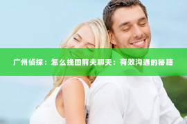 广州侦探：怎么挽回前夫聊天：有效沟通的秘籍