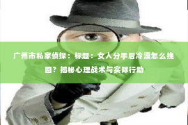 广州市私家侦探：标题：女人分手后冷漠怎么挽回？揭秘心理战术与实际行动