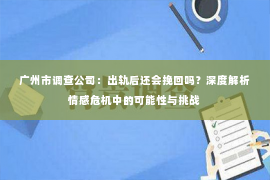 广州市调查公司：出轨后还会挽回吗？深度解析情感危机中的可能性与挑战