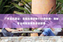 广州出轨取证：东莞私家侦探020侦探网：揭秘专业侦探服务背后的故事