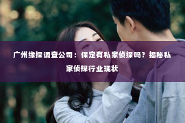广州缘探调查公司：保定有私家侦探吗？揭秘私家侦探行业现状