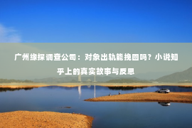 广州缘探调查公司：对象出轨能挽回吗？小说知乎上的真实故事与反思