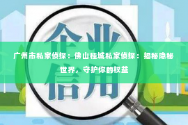 广州市私家侦探：佛山桂城私家侦探：揭秘隐秘世界，守护你的权益