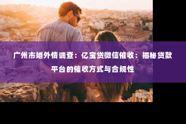 广州市婚外情调查：亿宝贷微信催收：揭秘贷款平台的催收方式与合规性