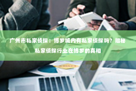 广州市私家侦探：博罗城内有私家侦探吗？揭秘私家侦探行业在博罗的真相