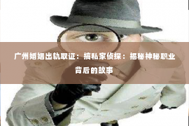 广州婚姻出轨取证：搞私家侦探：揭秘神秘职业背后的故事