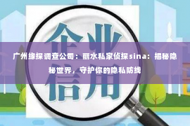 广州缘探调查公司：丽水私家侦探sina：揭秘隐秘世界，守护你的隐私防线